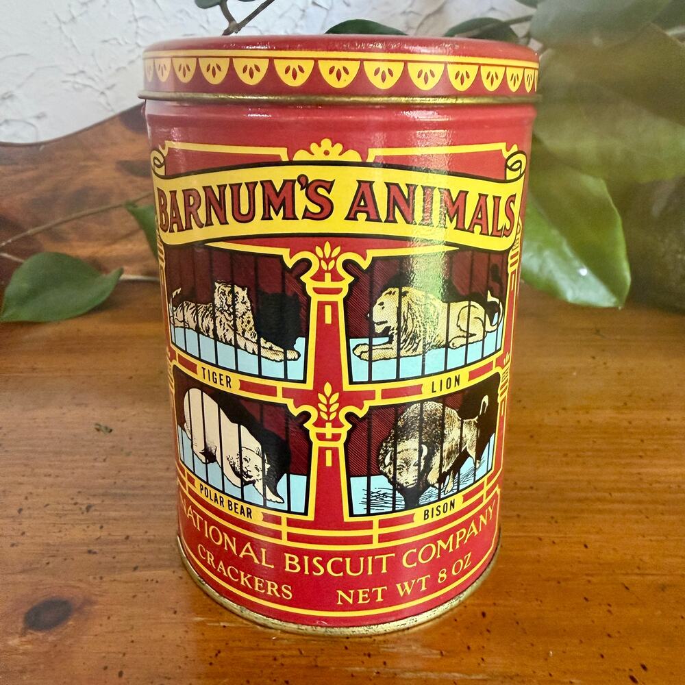 Vintage Barnum Animals Tin National Biscuit Company Circus Cookie Canister
